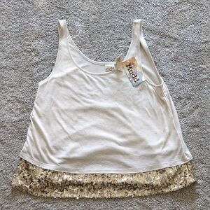 NWT Mudd Tan And Gold Sequin Tank Size XL